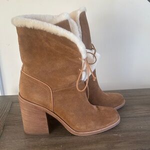 UGG Brown Suede Heeled Boots with Shearling